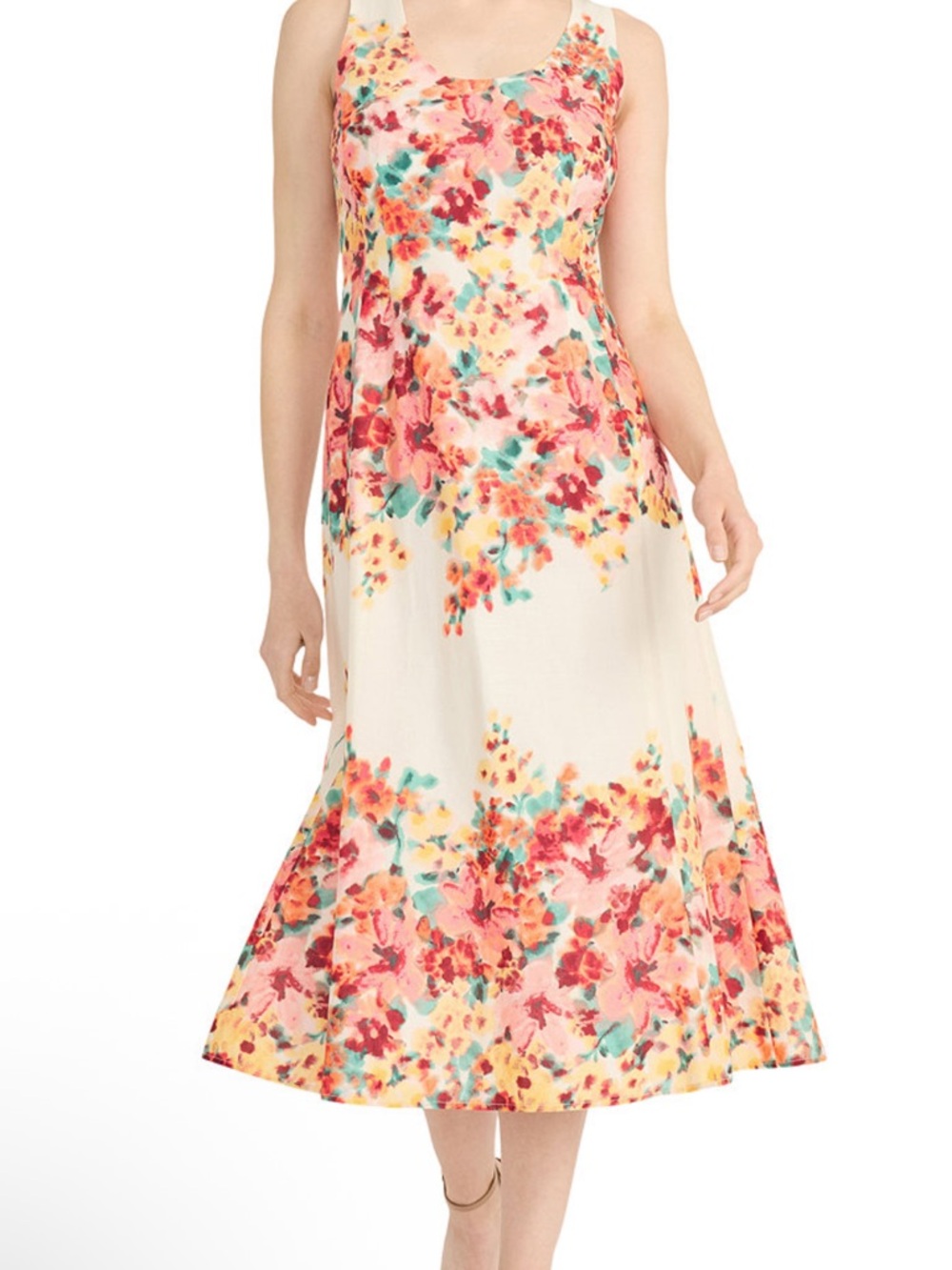 Floral A-Line Midi Dress in White and Pink - Picture 3 of 4